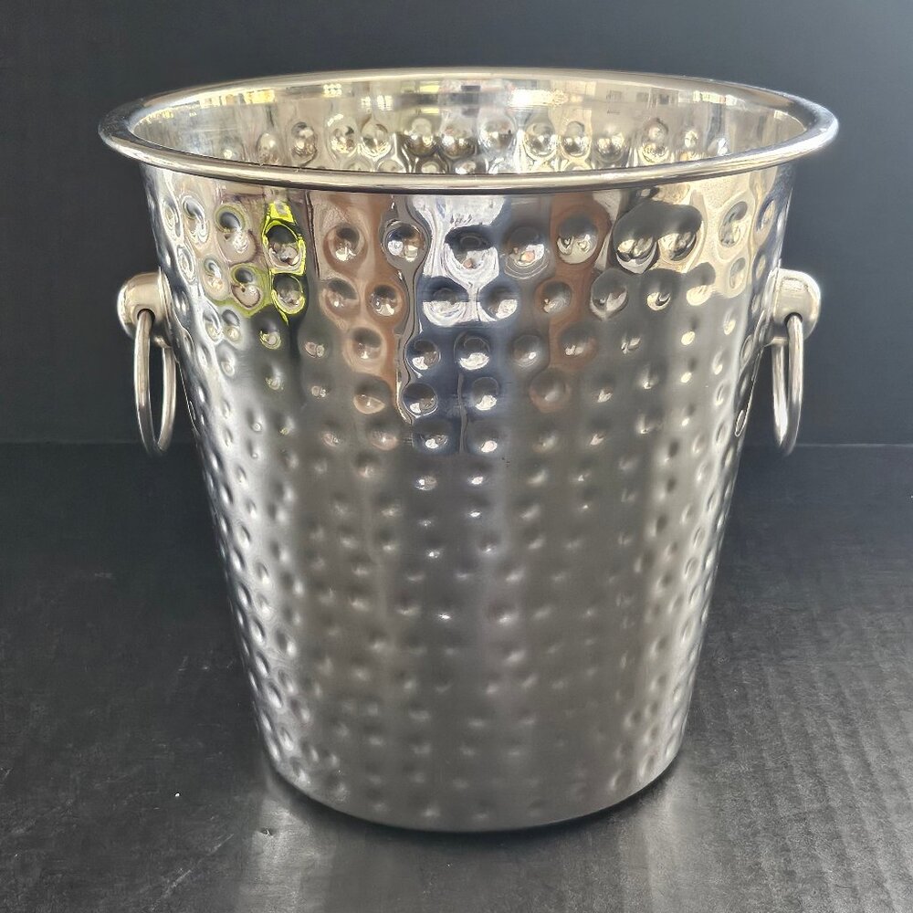 Trudeau Stainless Steel Hammered Design Ring Handles Ice Bucket